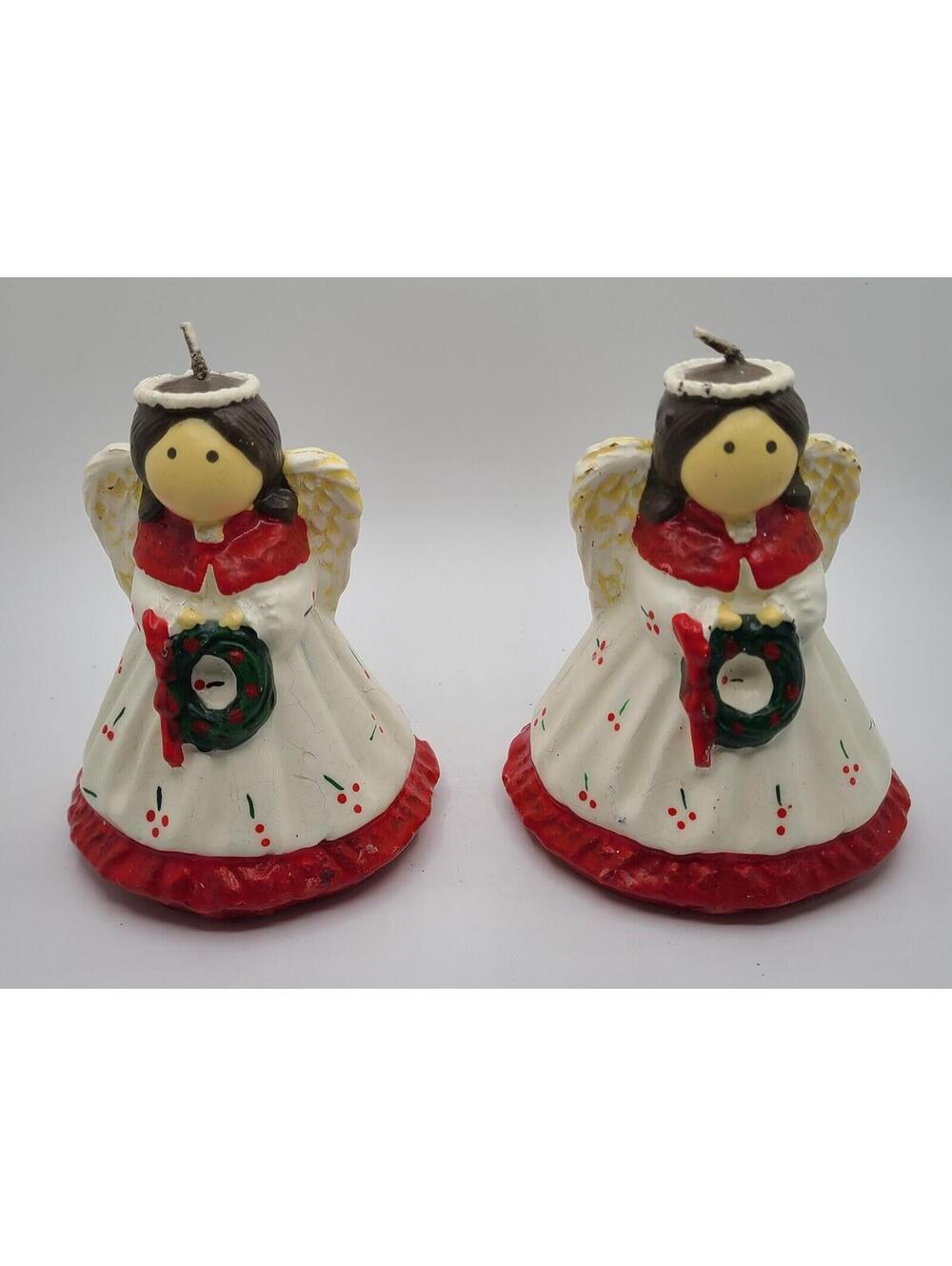 2pk Vtg Angel Christmas Wax Candles 4" Wick Nostalgic Christmas Holiday Not Used